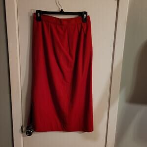 Vintage 1960s 1970s Women’s Red Wool Midi Maxi Skirt High Waist Modest Lined